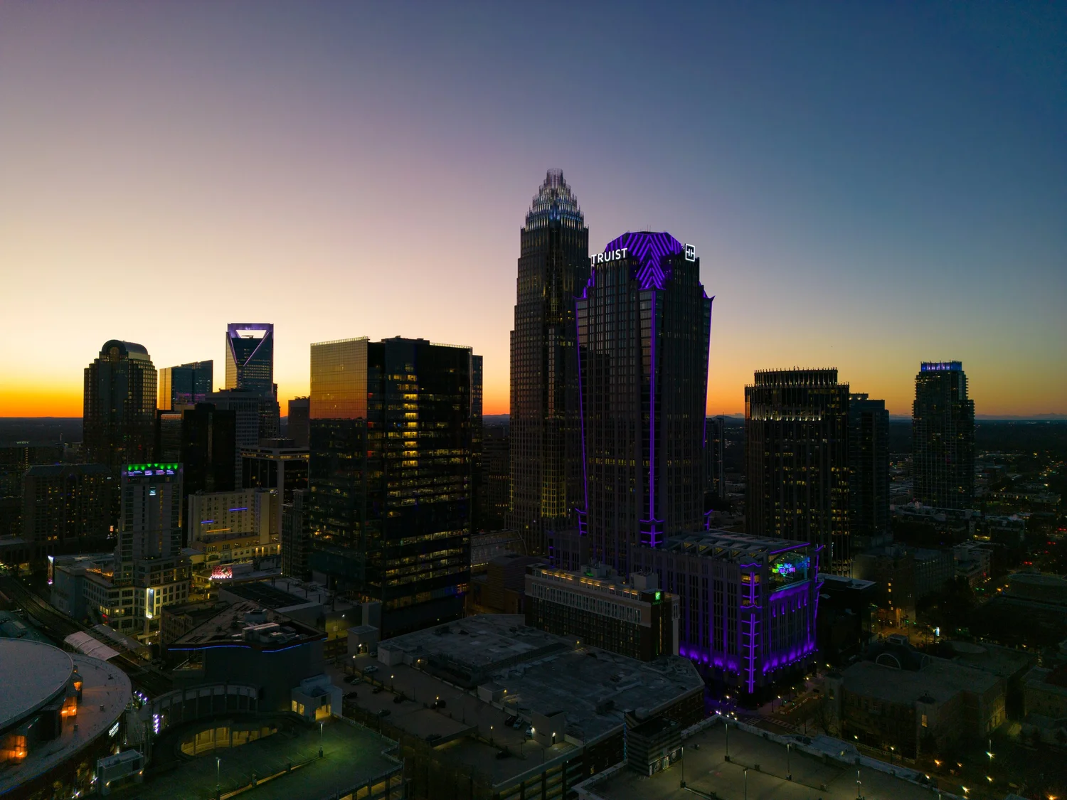 Charlotte skyline at dusk