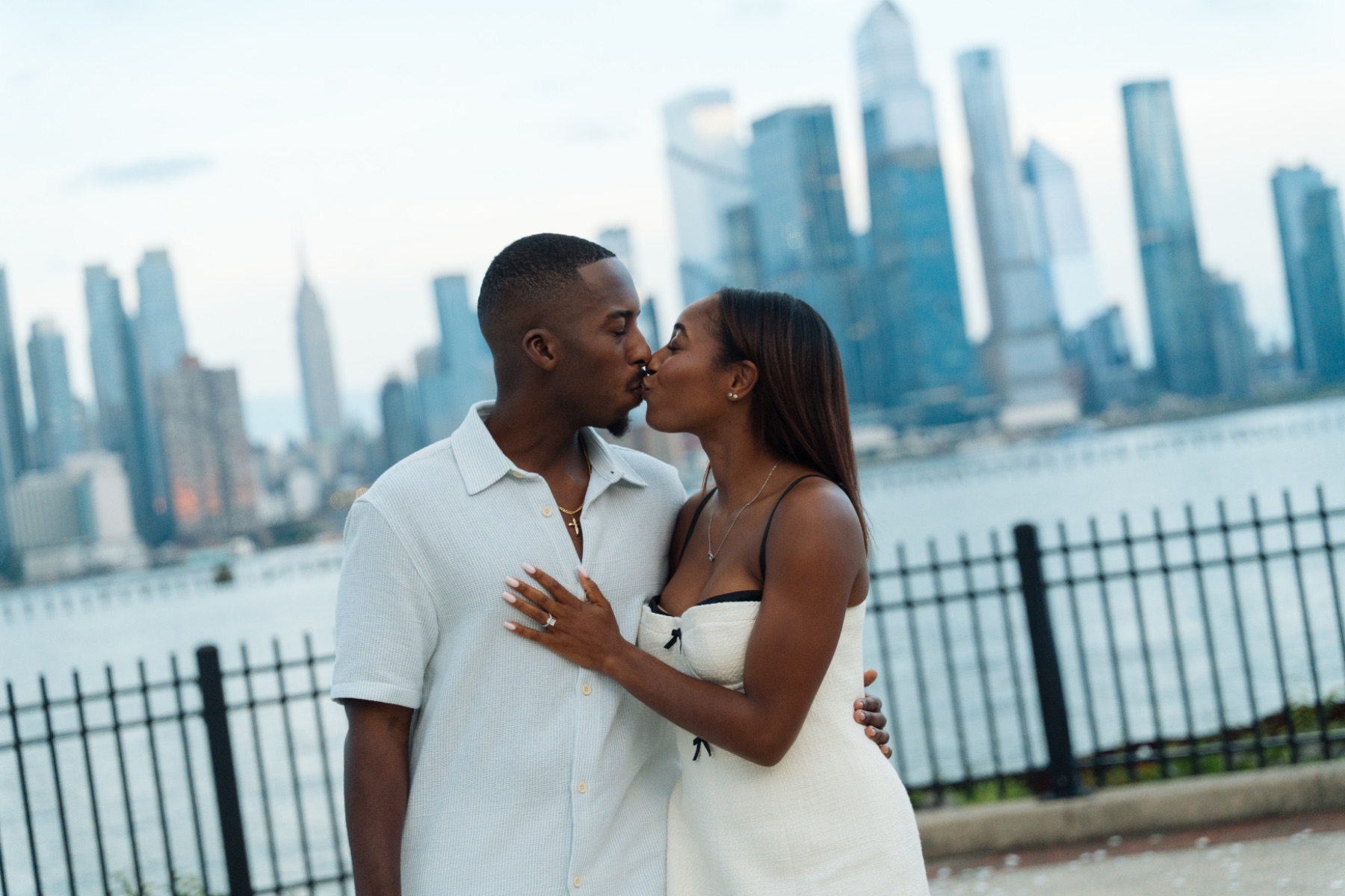Engagement portrait with Manhattan skyline